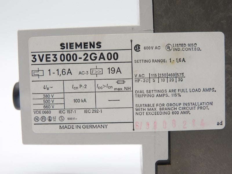 SIEMENS 3VE3000-2GA00 660V 1-1.16A NSMP
