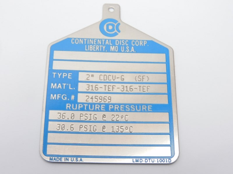 CONTINENTAL DISC CDCV-G (SF) 36.0PSI 2" NSMP