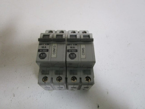 LOT OF 2 ALLEN BRADLEY 1492-CB2H160 SER. B CIRCUIT BREAKER 16A UNMP