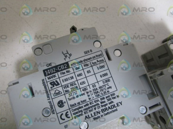 LOT OF 2 ALLEN BRADLEY 1492-CB2H160 SER. B CIRCUIT BREAKER 16A UNMP