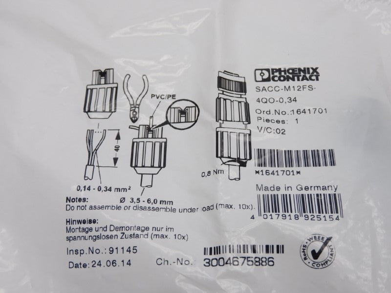 PHOENIX CONTACT SACC-M12FS-4QO-0.34 1641701 NSMP