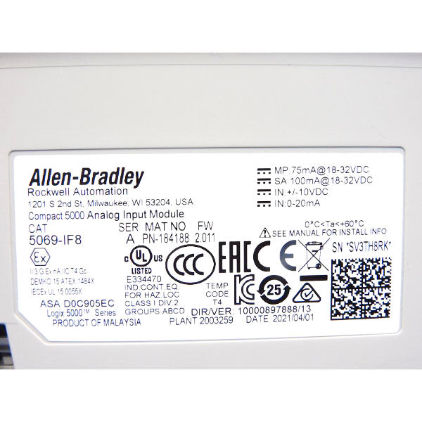 ALLEN BRADLEY 5069-IF8 SER. A F/W 2.011 18-32VDC NSNP