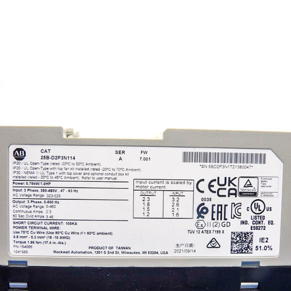 ALLEN BRADLEY 25B-D2P3N114 SER. A F/W 7.001 323-528VAC 3.45A NSNP