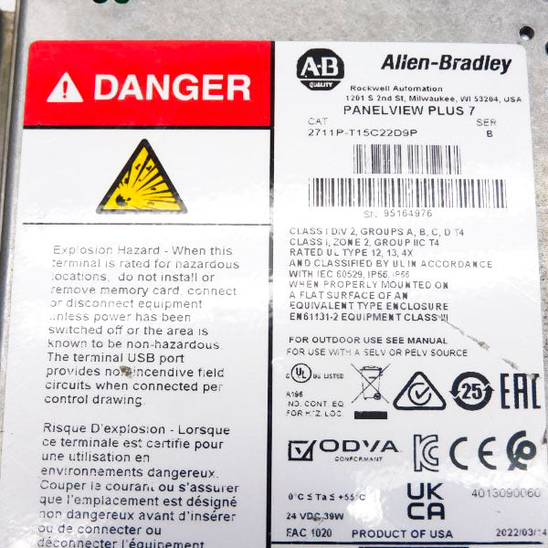 ALLEN BRADLEY 2711P-T15C22D9P SER. B 24VDC NSNP