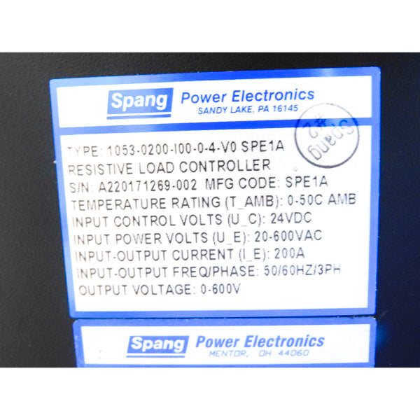 SPANG POWER ELECTRONICS 1053-0200-I00-0-4-V0 0-600V 200A NSNP