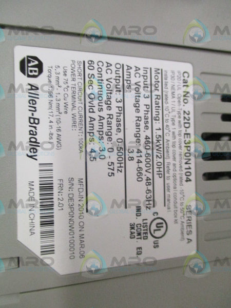 ALLEN BRADLEY 40P 22D-E3P0N104 SER. A F/W 2.01  NSNP