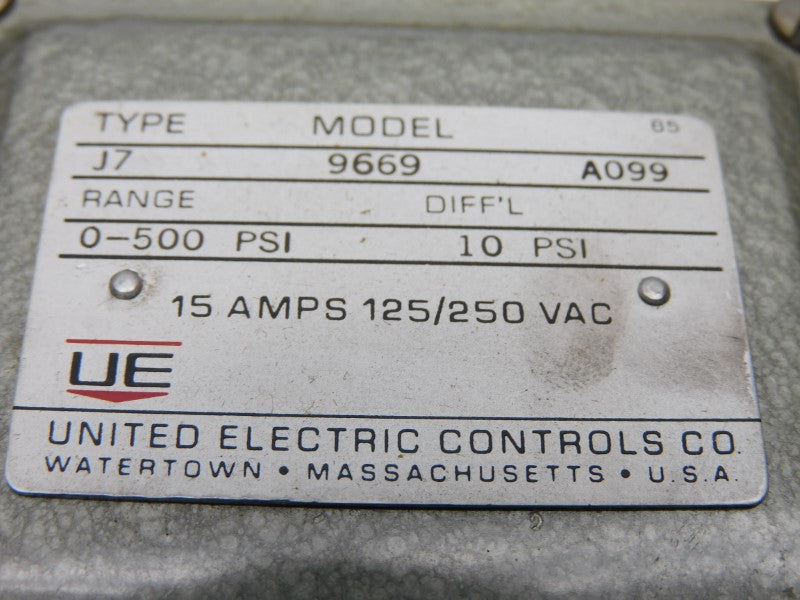 UNITED ELECTRIC J7-9669 125/250VAC 15A 0-500PSI NSMP