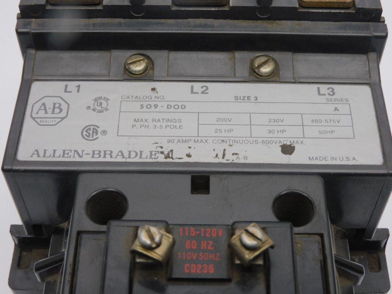 ALLEN BRADLEY 509-DOD SER. A 110/115-120V 90A (AS PICTURED) UNMP