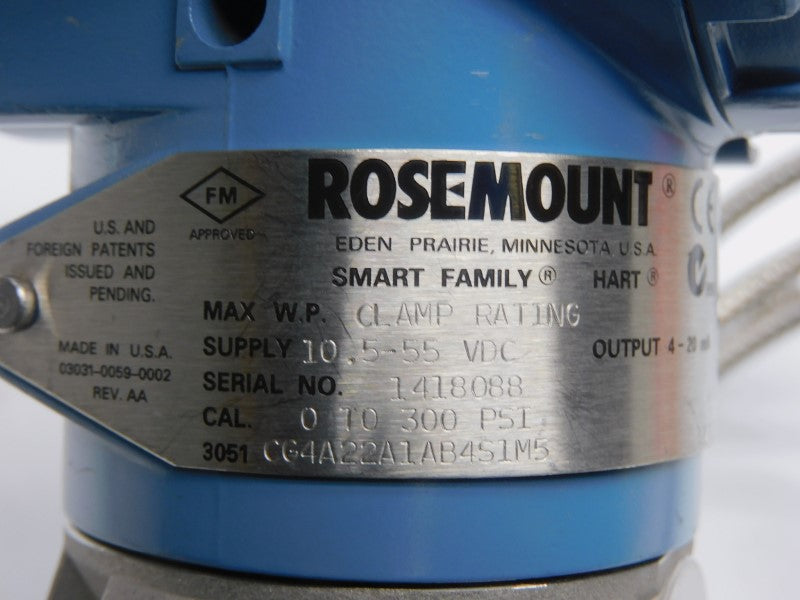 ROSEMOUNT 3051CG4A22A1AB4S1M5 10.5-55VDC 0-300PSI (NO COVER) NSNP
