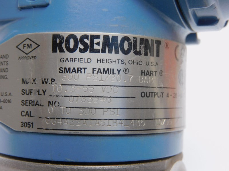 ROSEMOUNT 3051CG4A22A1AS1B4L4M5 10.5-55VDC 300PSI UNMP