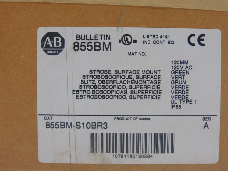 ALLEN BRADLEY 855BM-S10BR3 SER. A 120VAC (BR/WH) NSFS