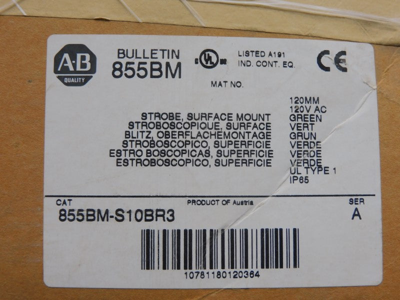 ALLEN BRADLEY 855BM-S10BR3 SER. A 120VAC (BR/WH) NSMP