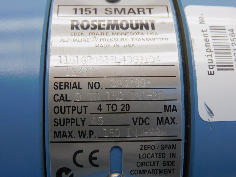 ROSEMOUNT 1151GP4S22L4D6S1Q412/99 45VDC NSNP
