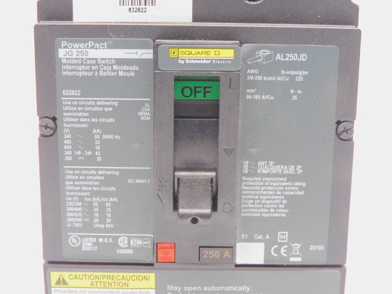 SQUARE D 632822 JGL36000S25LWY001 600V 250A NSMP