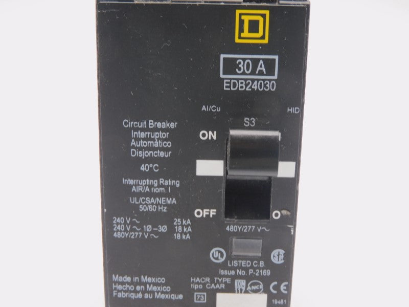 SQUARE D EDB24030 277V 30A UNMP