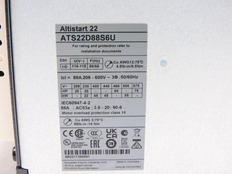 SCHNEIDER ELECTRIC ATS22D88S6U 600V 88A NSMP