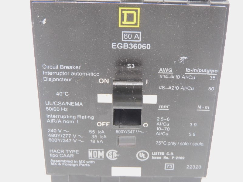 SQUARE D EGB36060 347V 60A (AS PICTURED) NSNP