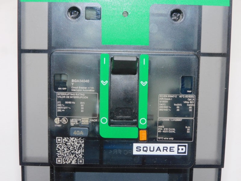 SQUARE D BGA34040Y 277V 40A (GREEN) NSMP