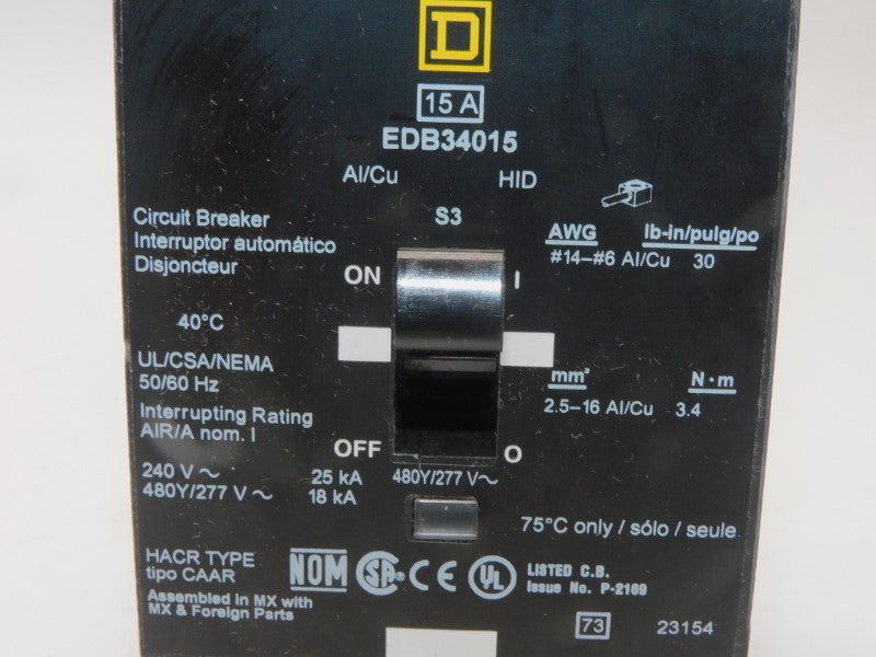 SQUARE D EDB34015 277V 15A NUPI