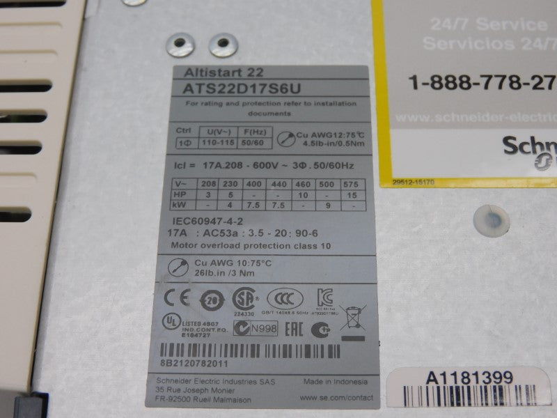 SCHNEIDER ELECTRIC ATS22D17S6U 600V 17A UNMP