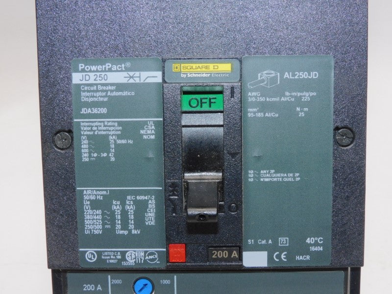 SQUARE D JDA36200 600V 200A (AS PICTURED) NUPI