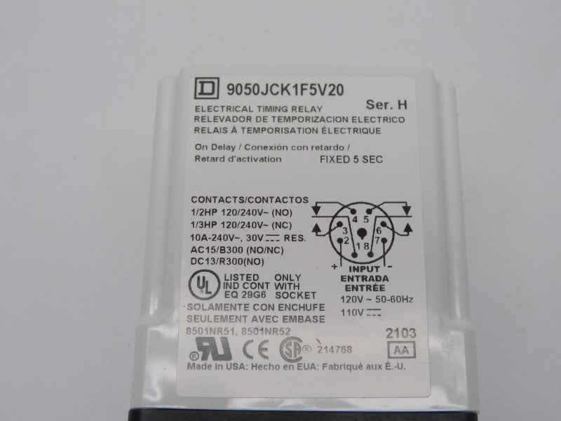 SQUARE D 9050JCK1F5V20 SER. H 120/240V 10A NSNP