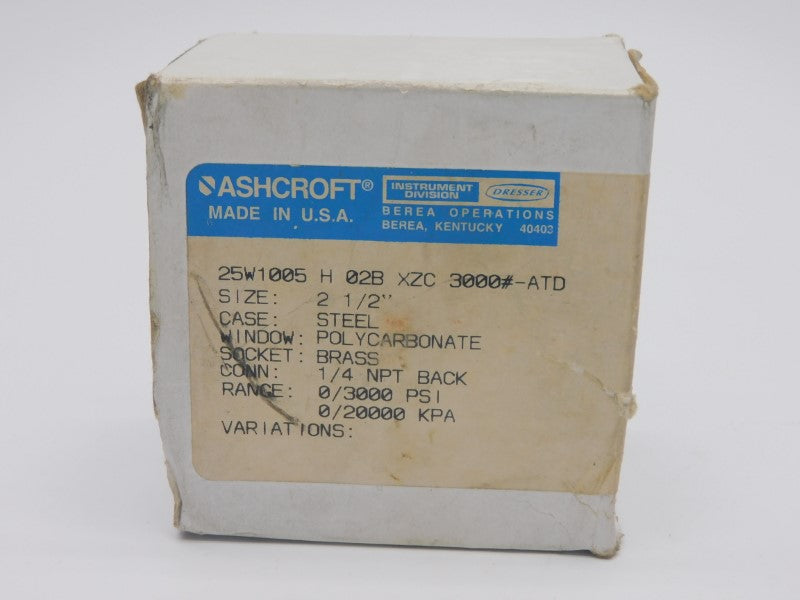 ASHCROFT 25W1005H02BXZC3000#-ATD 3000PSI NSMP