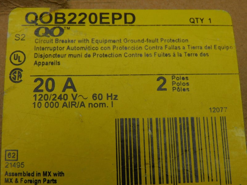 SQUARE D QOB220EPD 120/240V 20A UNMP