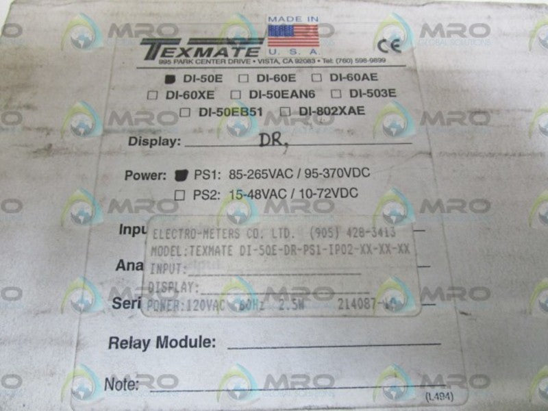 TEXMATE DIGITAL DI-50E-DR-PSI-IP02-XX-XX-XX NSMP