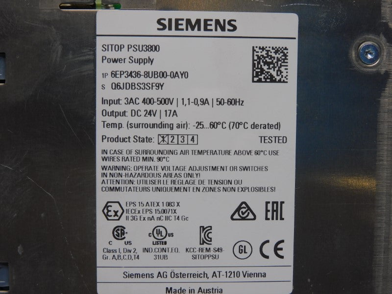 SIEMENS 6EP3436-8UB00-0AY0 24VDC 17A NSNP