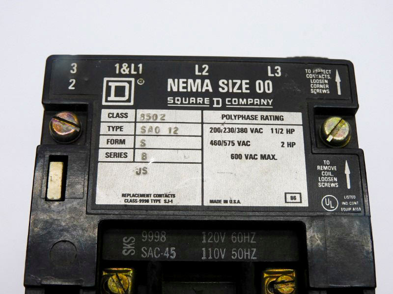 SQUARE D 8502SAO12SV02 SER. B 110/120V UNMP