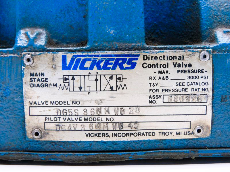 VICKERS DG5S86NMWB20 DG4V36NMWB40 680920 115/120VAC UNMP