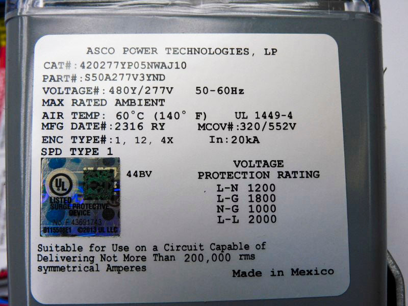 ASCO S50A277V3YND 420277YP05NWAJ10 277V NSMP
