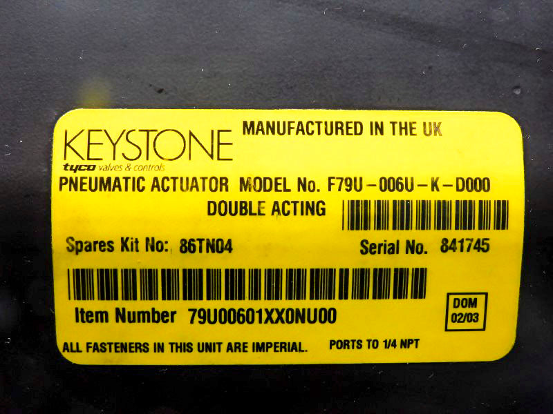 KEYSTONE 79U00601XX0NU00 F79U-006U-K-D000 250PSI 4" NSNP