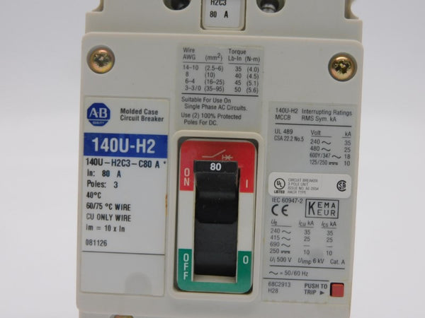 ALLEN BRADLEY 140U-H2C3-C80 SER. A 480V 80A (BR/WH) NSMP