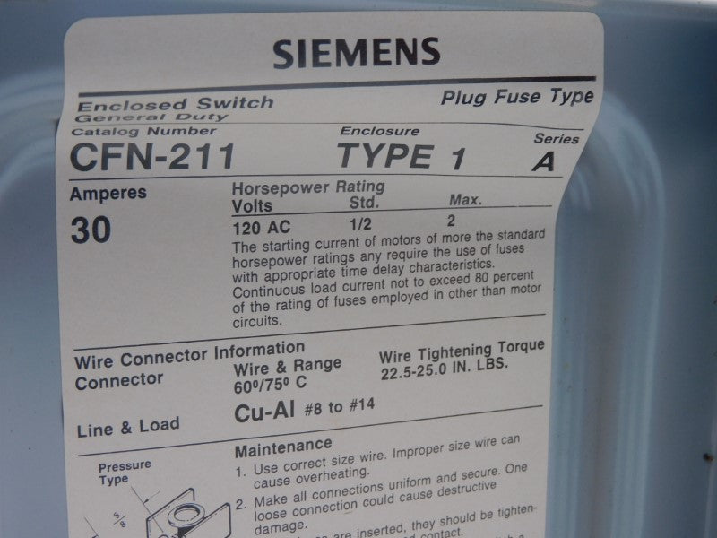 SIEMENS I-T-E CFN211 SER. A 120VAC 30A NSNP