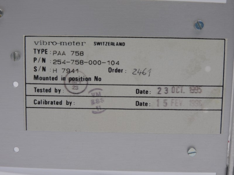 VIBRO-METER 254-758-000-104 PAA758 NSNP