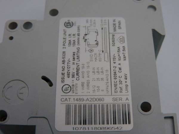 ALLEN BRADLEY 1489-A2D060 SER. A 277VAC 6A (WH) NSMP