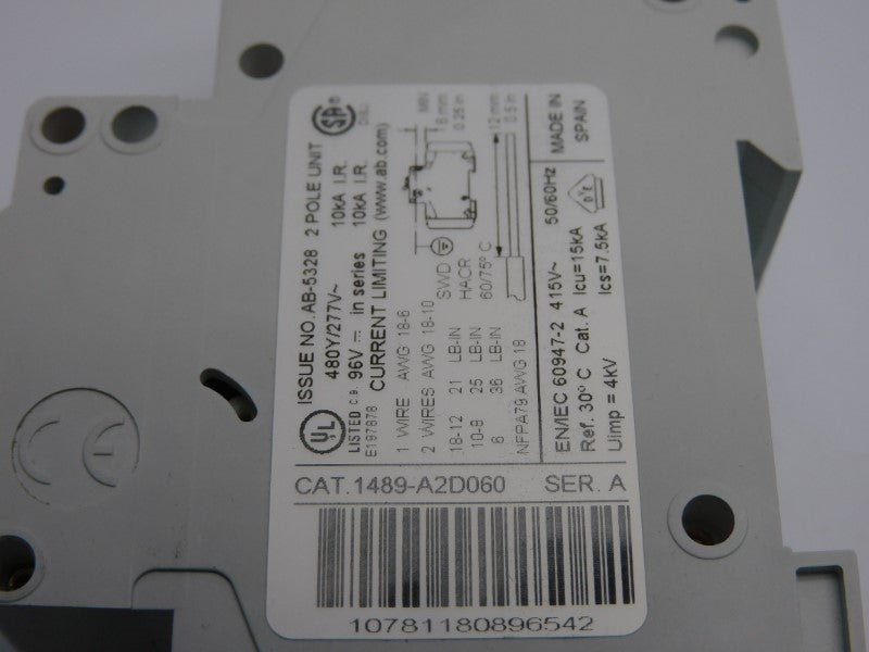 ALLEN BRADLEY 1489-A2D060 SER. A 277VAC 6A (WH) NSMP