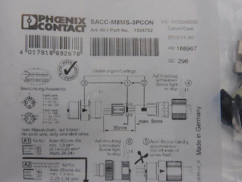 PHOENIX CONTACT SACC-M8MS-3PCON 1506752 NSMP