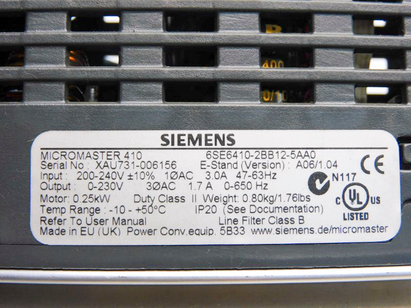 SIEMENS 6SE6410-2BB12-5AA0 200-240V NSNP