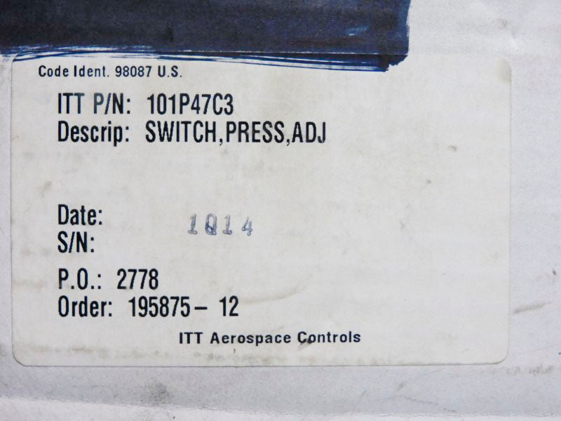 ITT 101P47C3 125/250VAC 15A 500-1500PSI NSMP