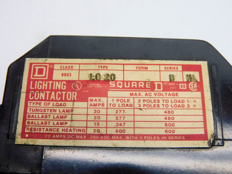 SQUARE D 8903LO20V02 SER. B 110/120V 20A UNMP