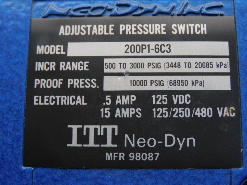 ITT 200P1-6C3 480VAC 15A 3000PSI NSMP
