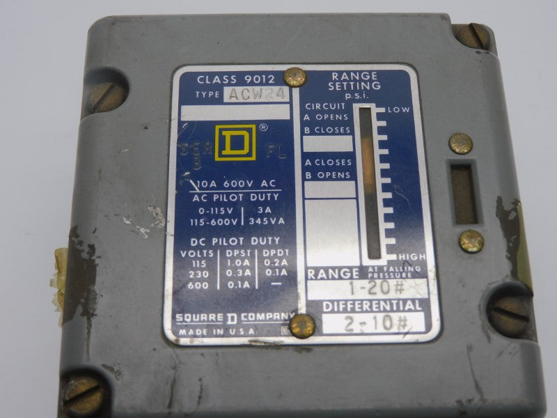 SQUARE D 9012ACW24 SER. B 600V 1.0A 1-20PSI UNMP