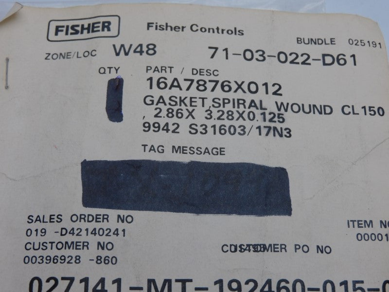 FISHER CONTROLS 16A7876X012 NSMP