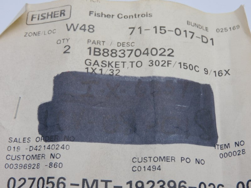 FISHER CONTROLS 1B883704022 (PKG OF 2) NSMP