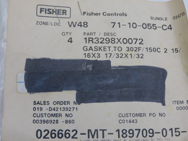 FISHER CONTROLS 1R3298X0072 (PKG OF 4) NSMP