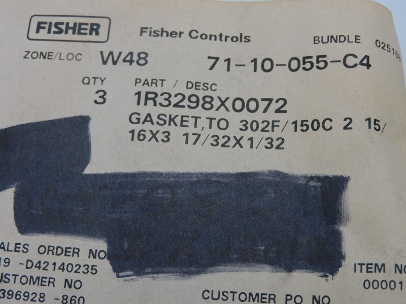 FISHER CONTROLS 1R3298X0072 (PKG OF 3) NSMP
