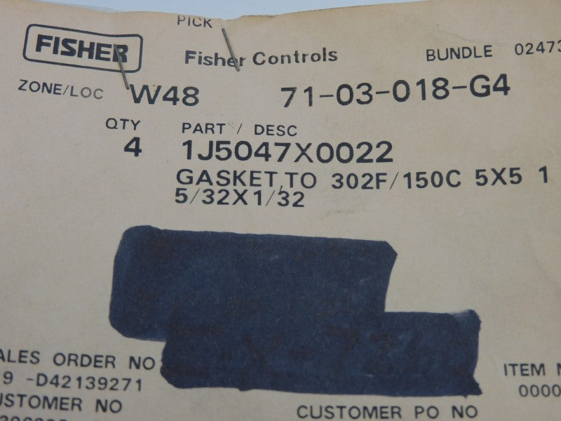 FISHER CONTROLS 1J5047X0022 (PKG OF 4) NSMP